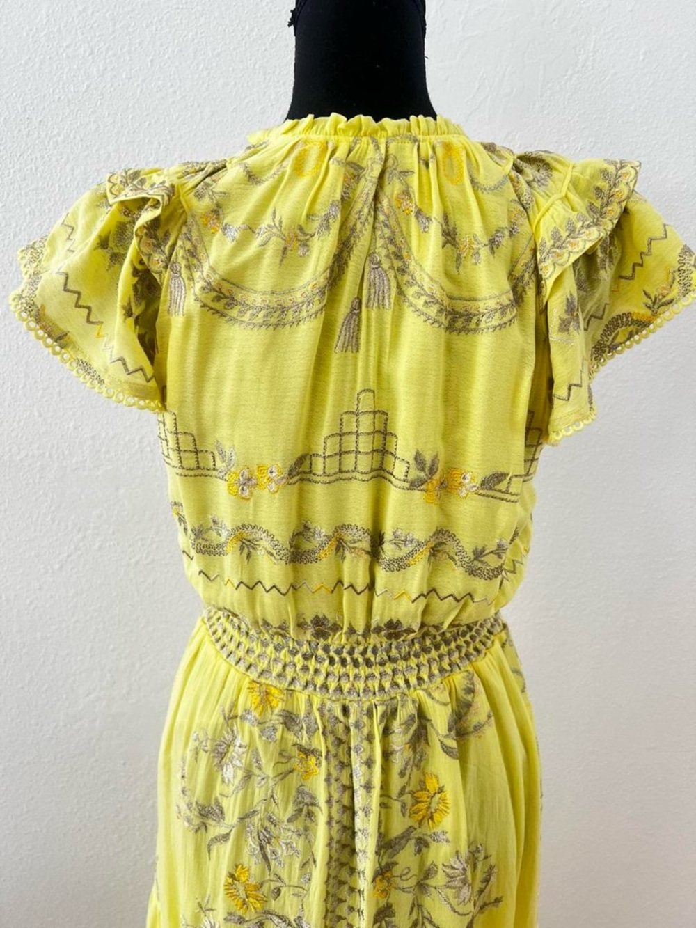 Butter Yellow Hale Bob Embroidered Maxi Dress Bohemian Boho Chic Romantic XS - Picture 4 of 7